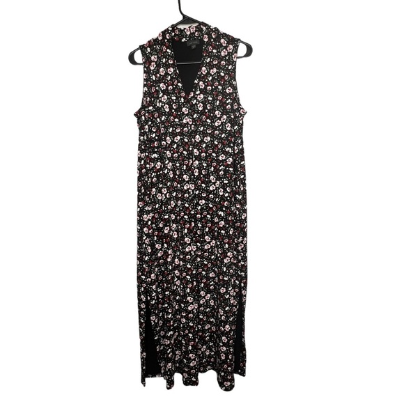 J Jill Wearever Collection Womens Black Floral Maxi Dress V-Neck Size M Petite - Picture 1 of 13